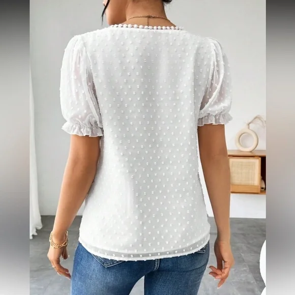 Elegant Burgundy Swiss Dot Puff Sleeve Top - Picture 13 of 16